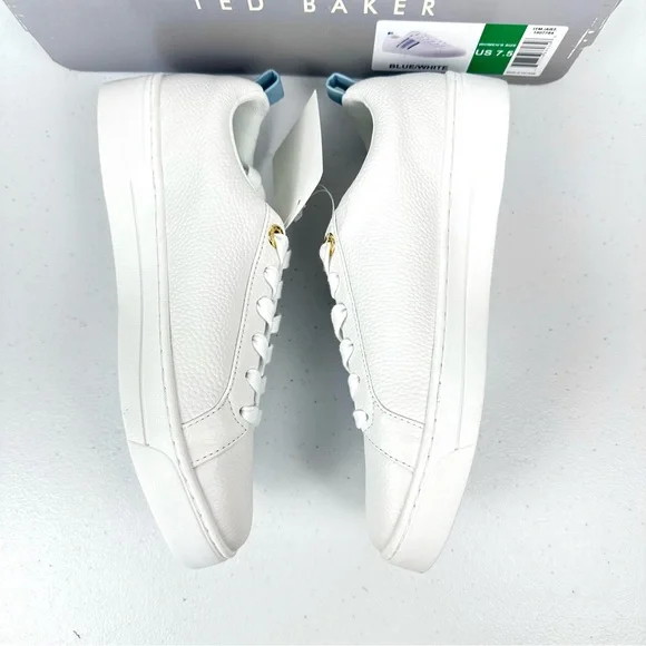 Ted Baker Bailey Icon Women’s 7.5 Classic Leather Tennis Shoe Blue Stripe New - Picture 7 of 13